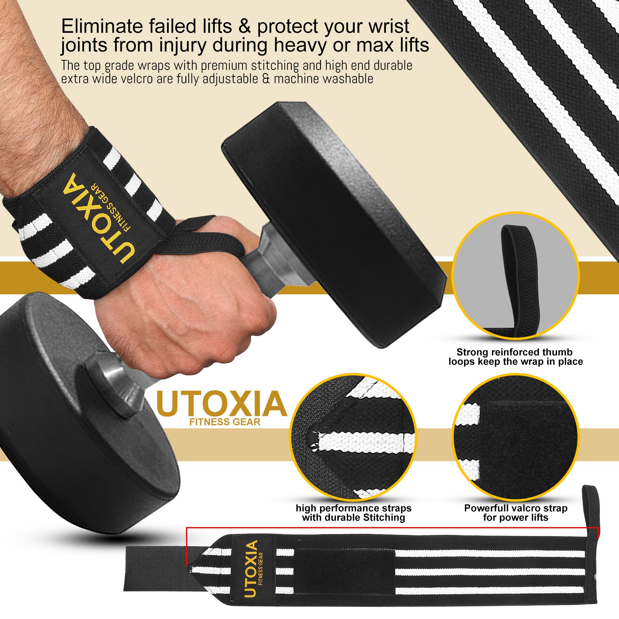 WEIGHT LIFTING WRIST SUPPORT WRAPS WITH THUMB LOOPS 18 INCHES